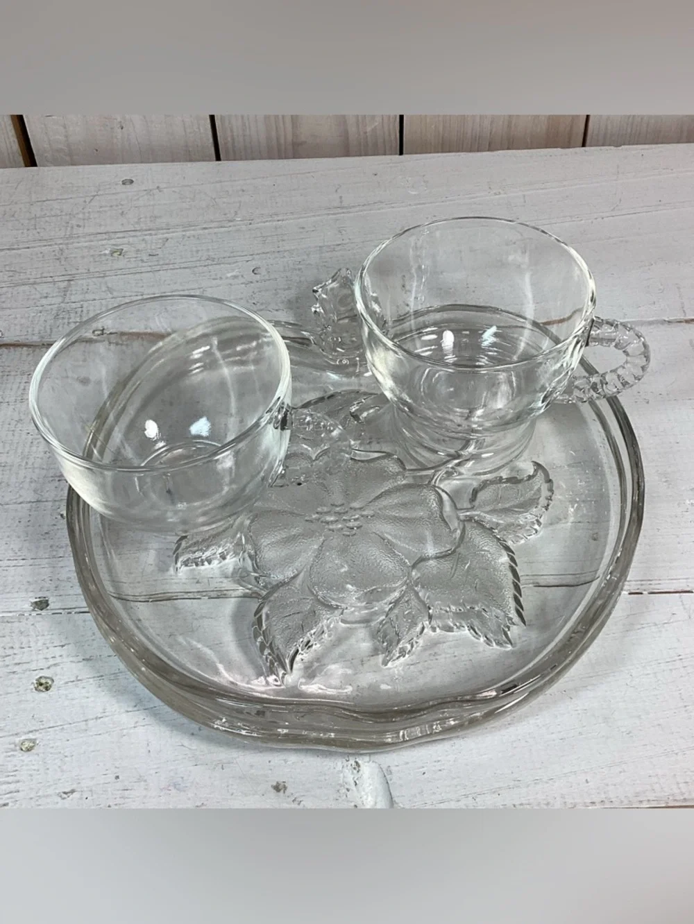 Glass Pair Vintage Hazel Atlas Apple Snack Luncheon Plates and Cups